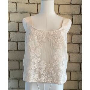 Veronika Maine Cream Textured Floral Square-Neck Wide Strap Tank Top Size 12